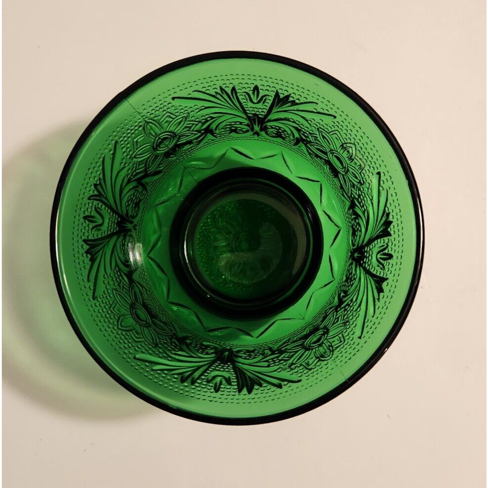 Anchor Hocking Depression Glass Footed Bowl Dessert Cup Emerald Forest Green Vtg - Picture 4 of 5